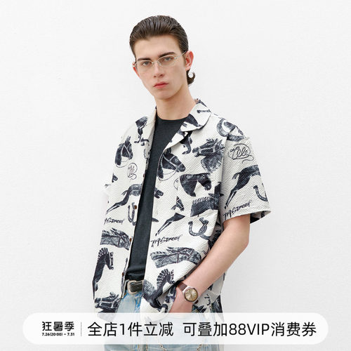 714street马年泡泡纱短袖衬衫