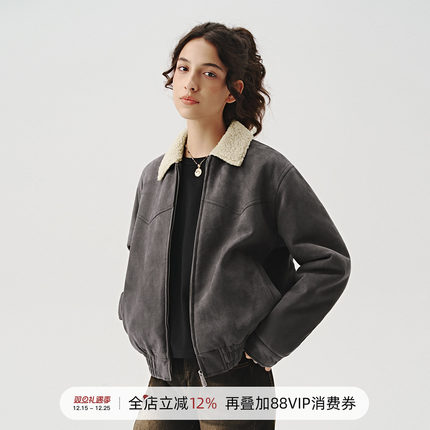 714street秋冬美式复古麂皮绒翻领夹克男2024新款羊羔绒工装外套