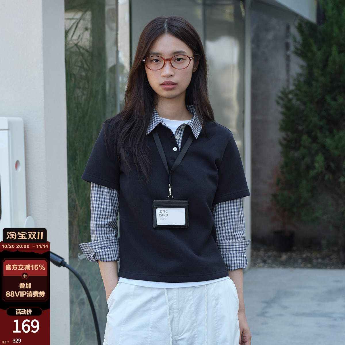 714Street假两件长袖POLO衬衫