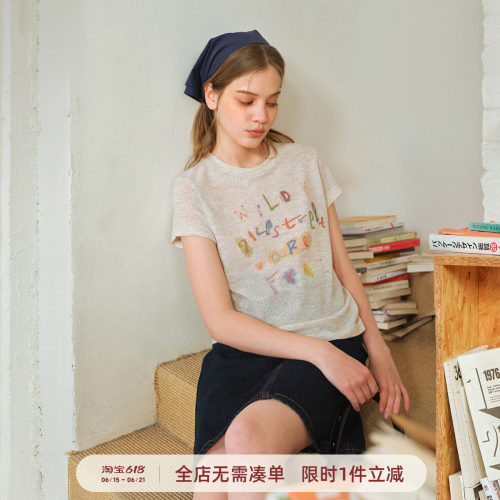 女版趣味文字印花花纱短袖