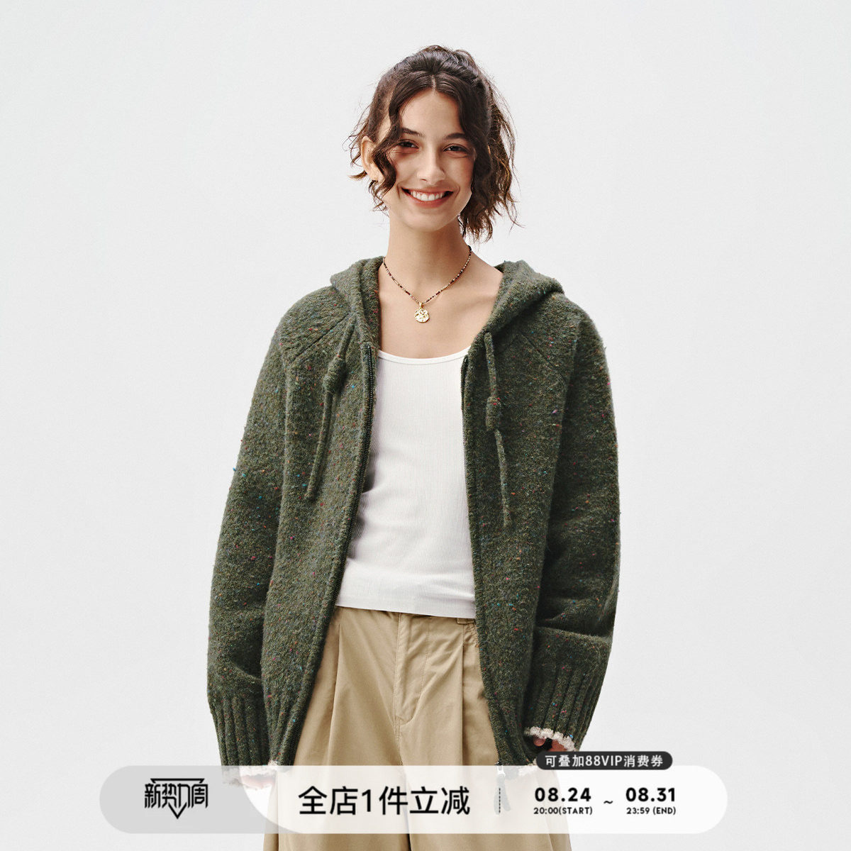 连帽斑点毛衣开衫714street图片
