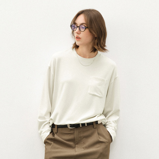 714street美丽诺羊毛混纺长袖 上衣 打底T恤男2025秋冬莫代尔落肩袖