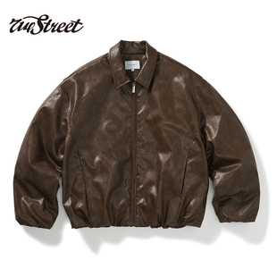 复古宽松夹克短外套男 美式 714street肌理感廓型皮衣棉服冬季 新款