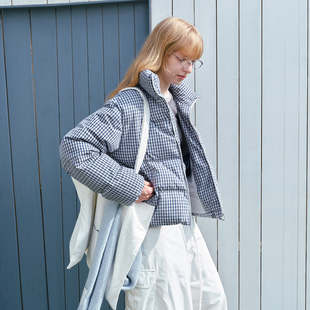 外套 宽松90白鸭绒短阔厚款 714street文艺格子羽绒服女款 2025冬季
