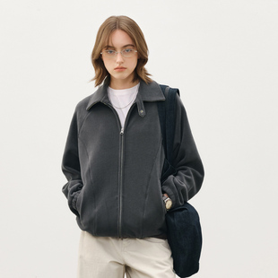 714street奥粒绒撞色卫衣开衫 翻领休闲外套 男25秋冬微宽松落肩袖