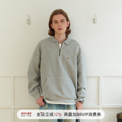 714street半拉链卫衣男潮牌日系复古华夫格秋装宽松上衣情侣外套