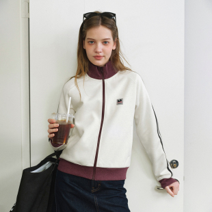 外套 休闲插肩高领开衫 714street美式 复古花纱撞色卫衣女2026春季