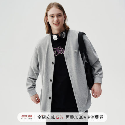 714street潮牌菠萝纹V领开衫外套男女2024春秋新款情侣装休闲夹克