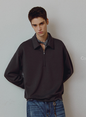 714street高端线BEHALF 兰精天丝醋酸羊毛贝壳纽扣半拉链POLO长袖