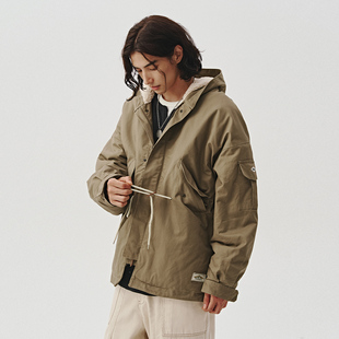 714street2024冬季 羊羔绒防风连帽夹克日系宽松落肩厚外套男 新款