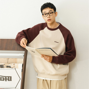 外套 加厚上衣潮牌长袖 714street拼接撞色圆领卫衣男2022新款 冬季