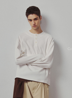 714street高端线BEHALF SORONA 华夫格贝壳扣 双层叠穿亨利领长袖