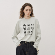 714street美式复古宠物印花宽松长袖T恤男2025秋季纯棉情侣上衣女