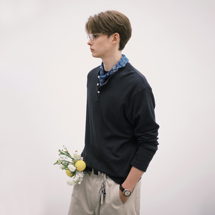 日系亨利领打底衫 714street秋季 T恤男2025新款 华夫格长袖 上衣 薄款