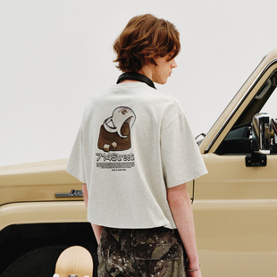 复古咖啡杯印花重磅300g宽松情侣短袖 美式 T恤男 新款 714street夏季