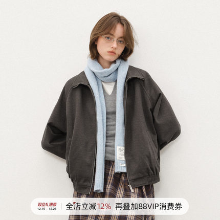 714street秋冬仿毛呢复古肌理感夹克2025微宽松落肩老钱风外套男