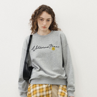 2025秋冬情侣长袖 印花圆领卫衣男装 T恤女 复古落肩袖 714street美式