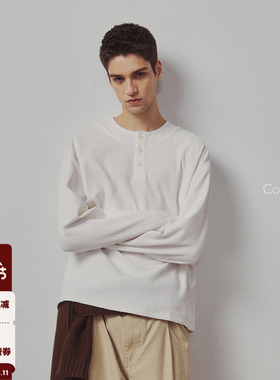 714street高端线BEHALF SORONA 华夫格贝壳扣 双层叠穿亨利领长袖