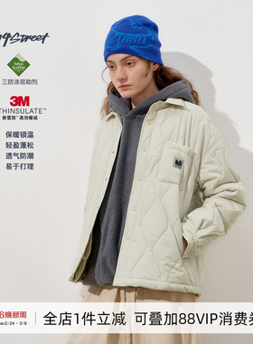 714street3M新雪丽暖绒高蓬菱格棉服2025冬季新款宽松衬衫外套男
