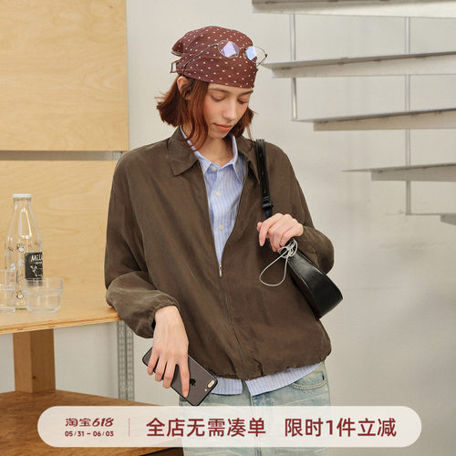 雾感铜氨丝混纺翻领夹克