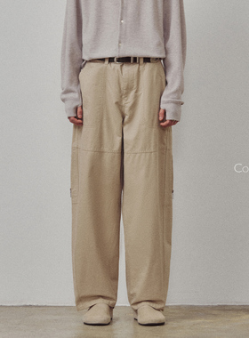 714street高端线BEHALF 酵素水洗全棉 法工甲板袋 侧拉链直筒长裤