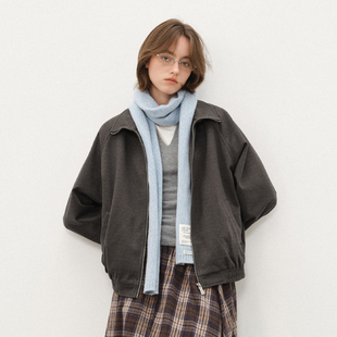 714street秋冬仿毛呢复古肌理感夹克2025微宽松落肩老钱风外套男