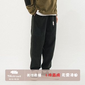 714street摇粒绒束脚卫裤男秋冬宽松直筒运动裤宽松潮牌休闲长裤
