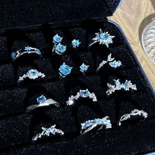 跨境海蓝锆石蝴蝶轻奢显白气质小众戒指女冷淡风时尚高级感食指戒