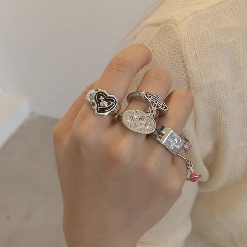 日韩复古个性小众设计立体土星开口戒指女时尚精致潮酷气质食指环