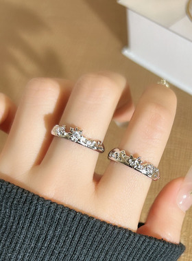 思念秘语极简不规则肌理雪花情侣对戒小众设计感冷淡风指环配饰潮