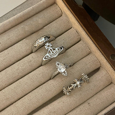 冷淡风土星字母戒指锆石时尚食指戒小众设计轻奢高级感开口指环潮