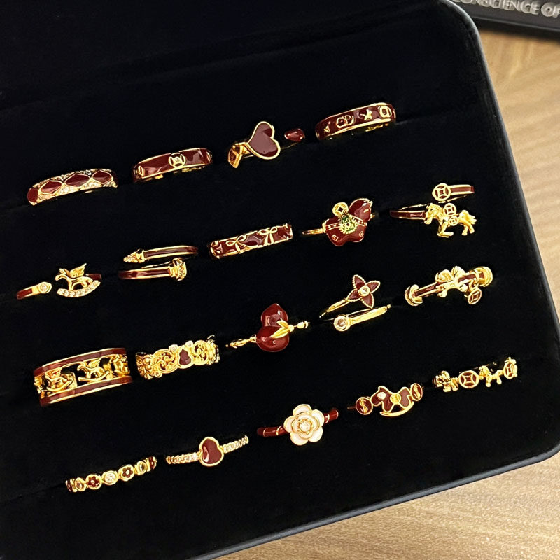 本命年幸运红色显白生肖马复古戒指女几何葫芦个性轻奢甜酷指环潮