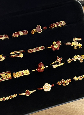 本命年幸运红色显白生肖马复古戒指女几何葫芦个性轻奢甜酷指环潮