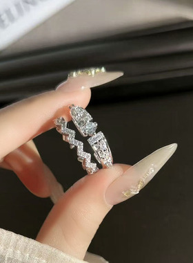 韩版气质波浪排钻时尚简约开口戒指女ins冷淡风小众叠戴闺蜜指环