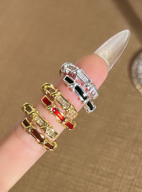 复古爆款交叉几何红色偏财开口戒指女小众设计感轻奢叠戴甜酷指环