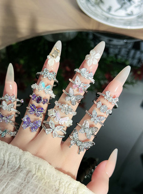 韩式满钻蝴蝶戒指女潮流甜美ins冷淡风时尚小众设计感可调节指环