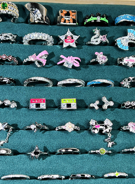 甜美时尚蝴蝶结粉色爱心几何滴釉开口戒指女小众冷淡风百搭指环潮