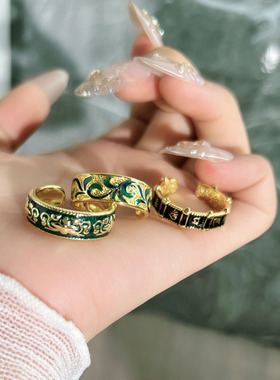 缠枝纳福民族风卷草纹复古开口戒指中性风小众设计感精致时尚指环