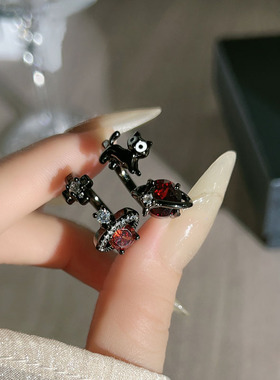星球奇遇暗黑风个性黑猫土星组合戒指朋克中性风潮搭个性时髦指环