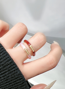 秋冬新款甜酷珐琅红色滴釉细圈简约开口戒指女时尚高级感小众指环