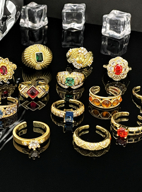 中古宫廷风镂空花纹时尚开口戒指女甜酷蕾丝轻奢高级感跨境食指戒