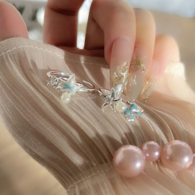 ins冷淡风海洋元素蓝色渐变海星小鱼开口戒指女甜酷精致个性指环