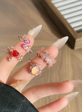 中古老钱风玫瑰金色满天星恶魔之心开口戒指女轻奢高级感小众个性