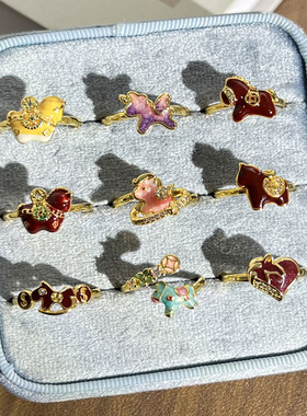 马年爆款珐琅彩红色珐琅小马开口戒指小众设计感轻奢甜酷少女指环