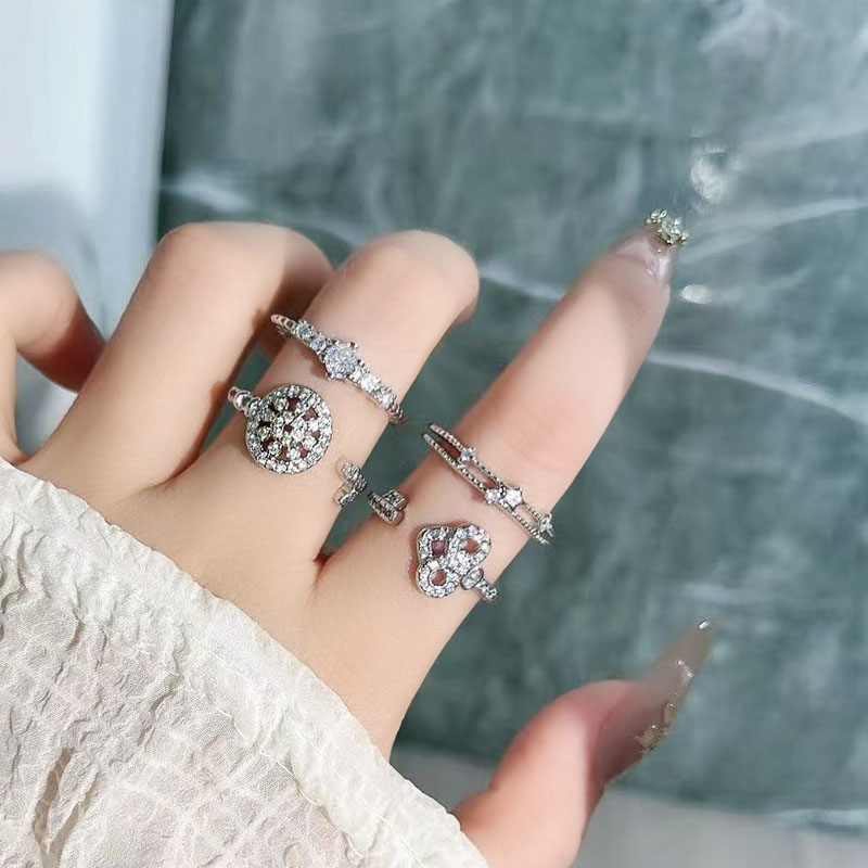 超闪微镶满钻韩版钥匙开口戒指女冷淡风小众设计感时尚轻奢指环潮