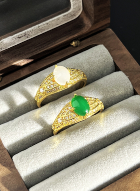 奢华宫廷风仿祖母绿高级感微镶开口戒指女冷淡风小众气质贵气指环