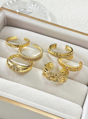 意大利工艺拉丝时尚菱格戒指女可调节褶皱肌理精致轻奢高级感指环