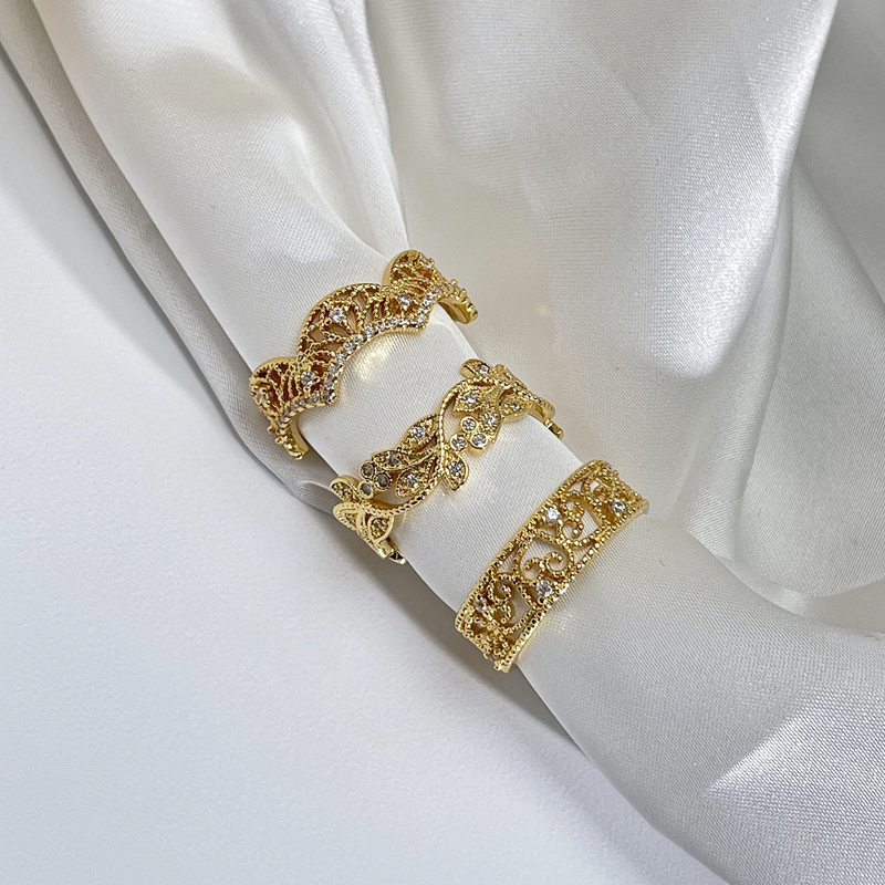 新款复古蕾丝镂空线条时尚开口戒指女ins小众气质甜酷高级感指环