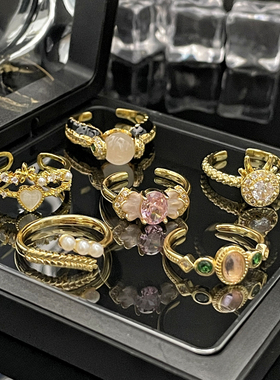 新款龙形可调节旋转锆石开口戒指女不规则几何精致冷淡风复古指环