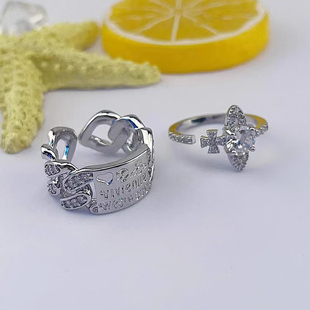 土星戒指新款小众设计锆石镂空几何镶钻星球潮流开口可调节指环女